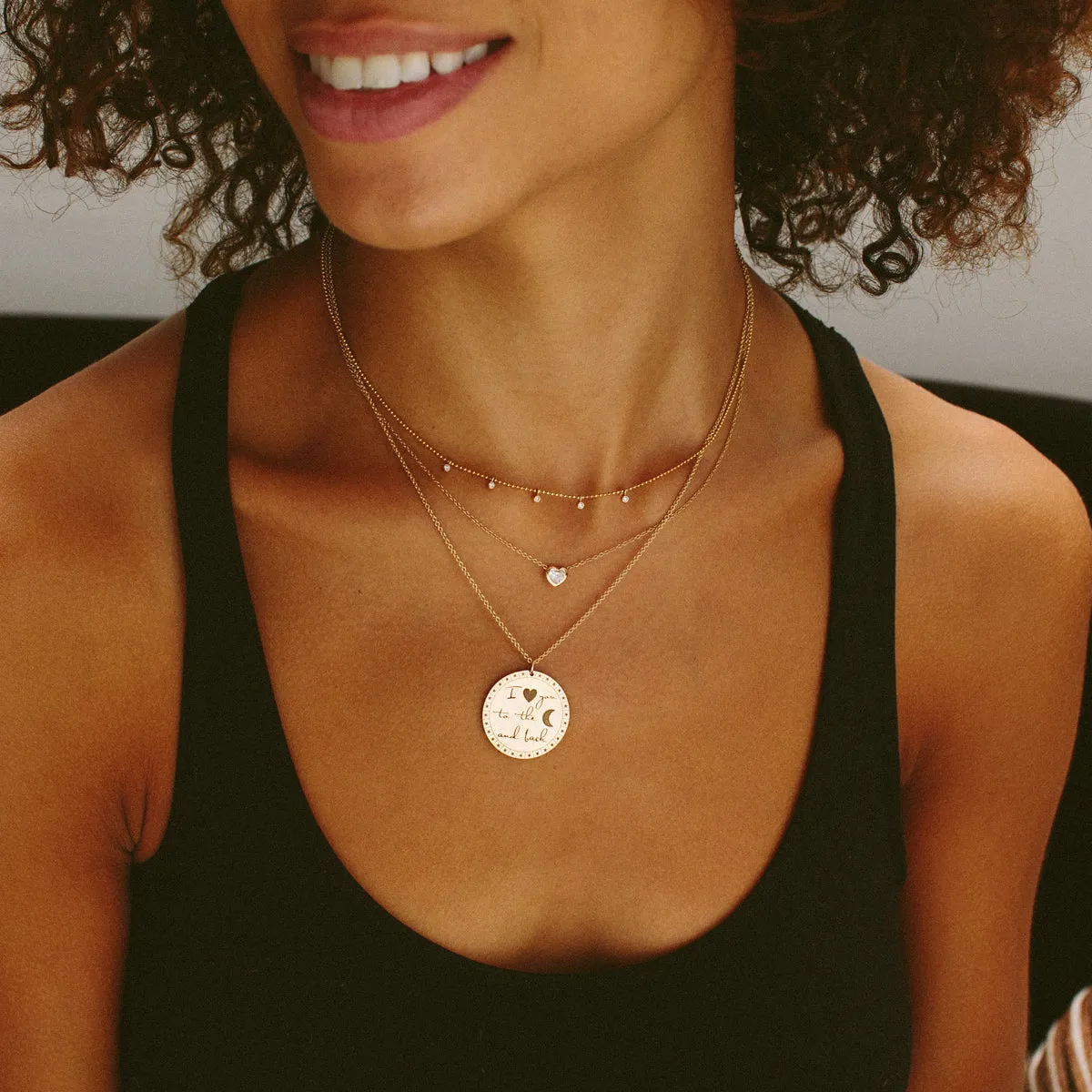 14k Single Large Mantra I love you to the moon & back Charm