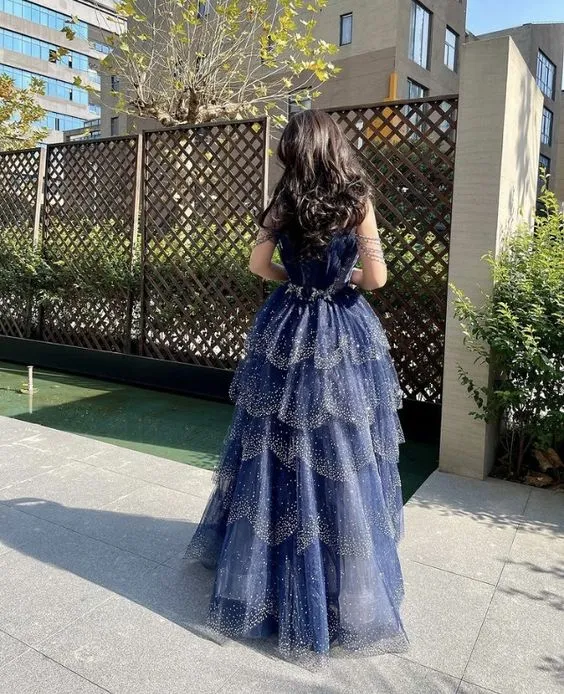 Sparkling Off-Shoulder Sweetheart Tulle A-Line Prom Dress with Beaded Open Back - Style Y5994