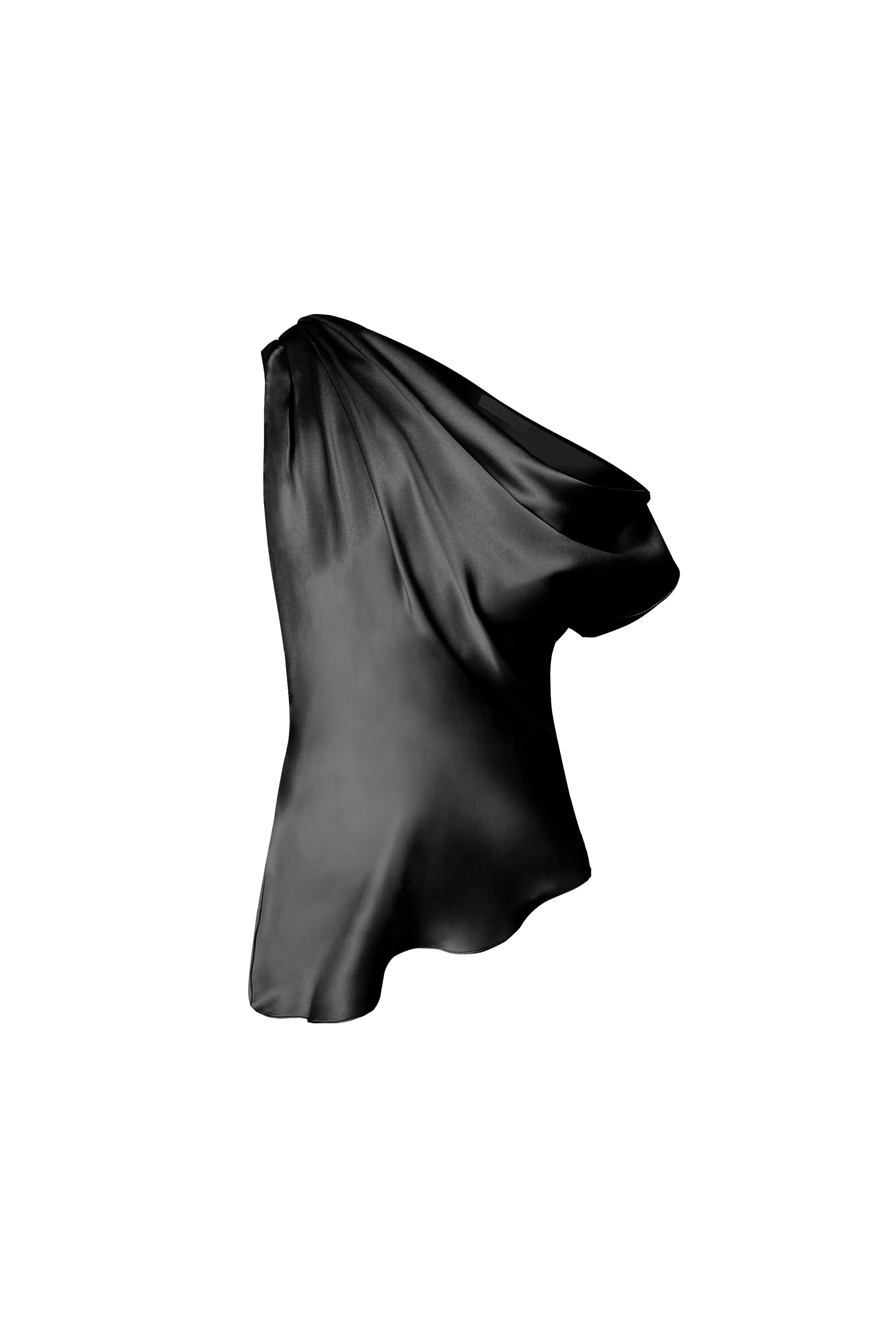 Asymmetric Draped Shoulder Top - Black