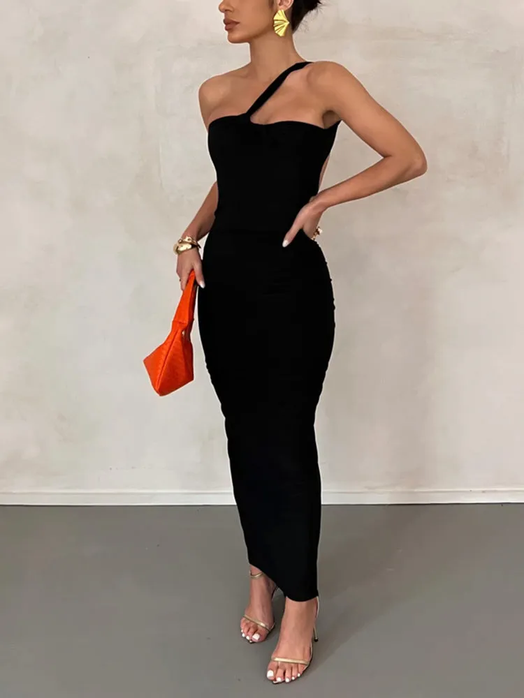 Backless One Shoulder Maxi Dress
