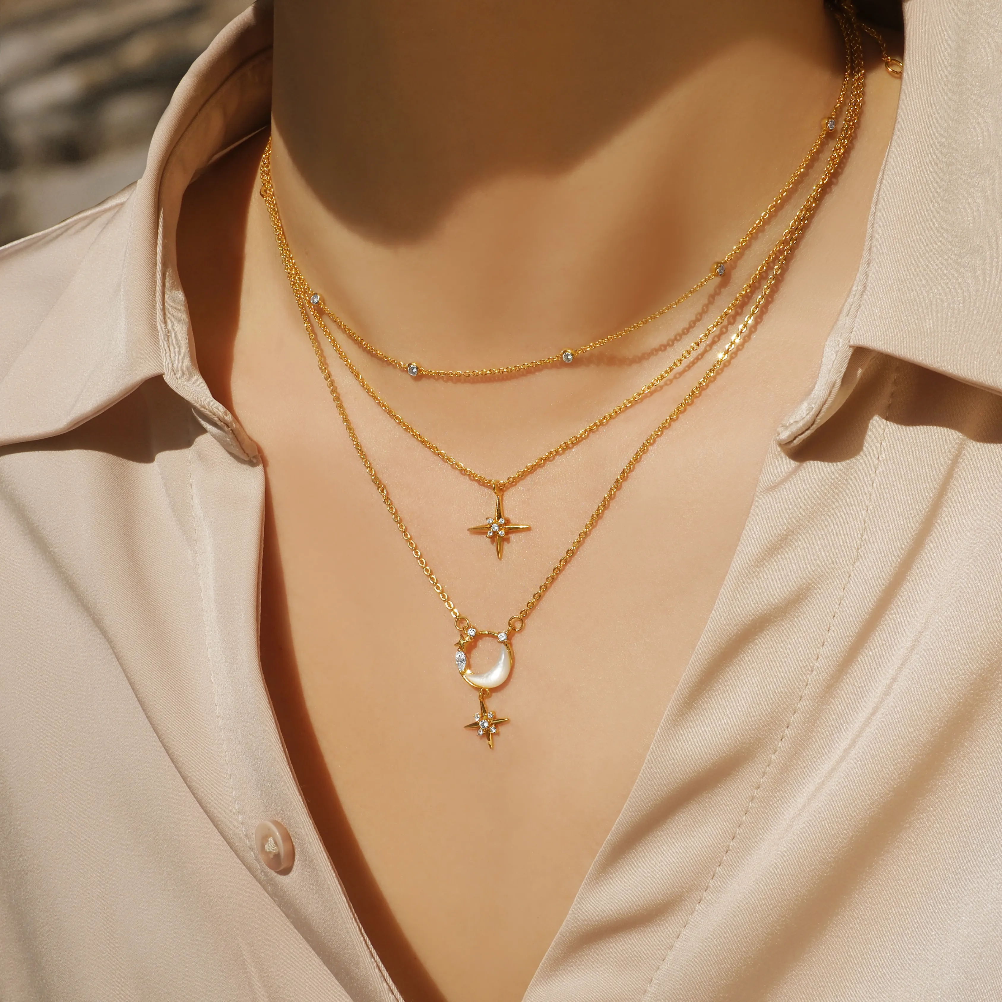 Crystal Vega Star with Half Moon Y Necklace
