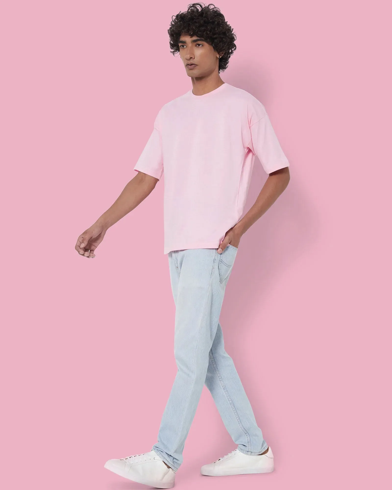 Drop Shoulder Crew Neck: Baby Pink