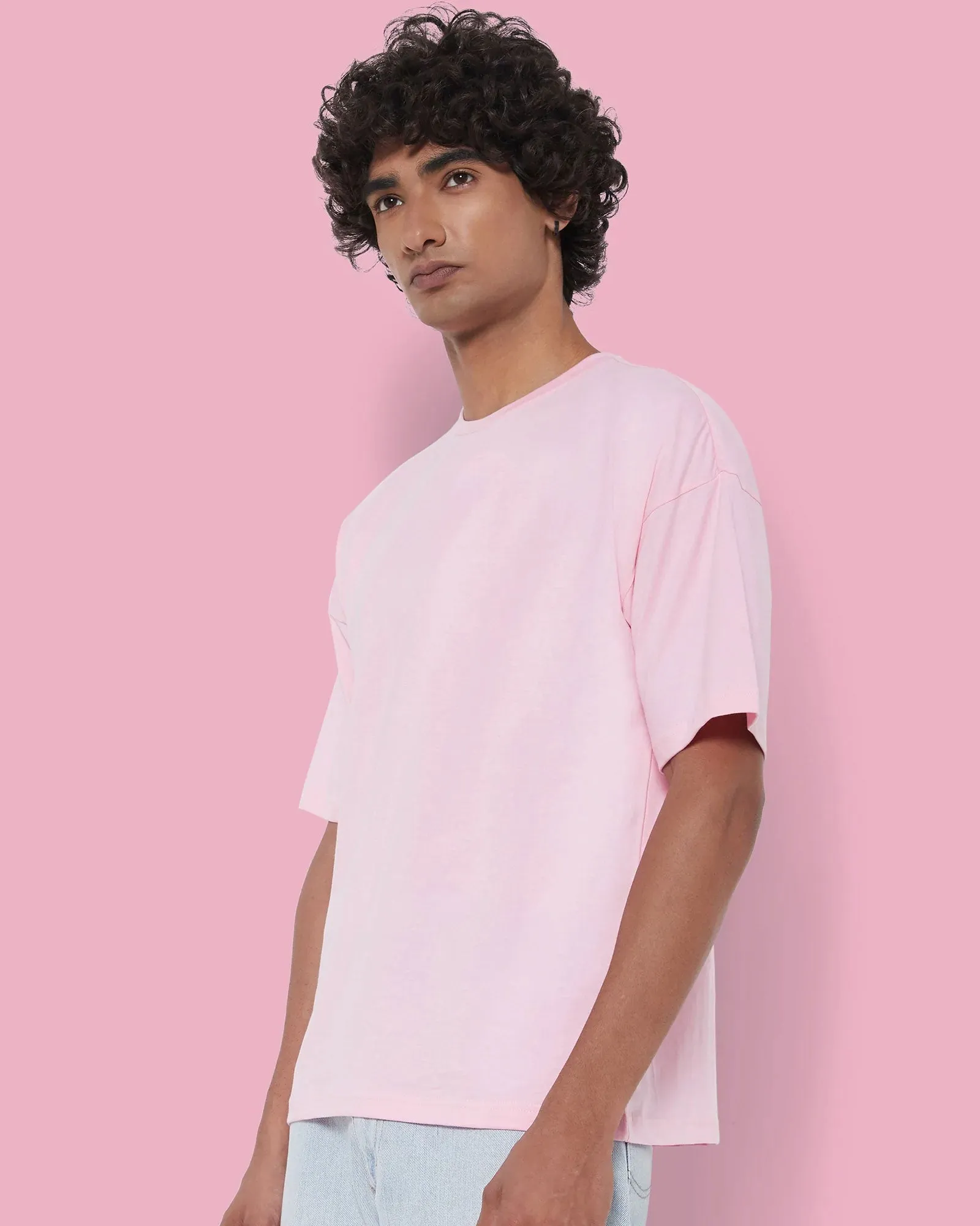 Drop Shoulder Crew Neck: Baby Pink