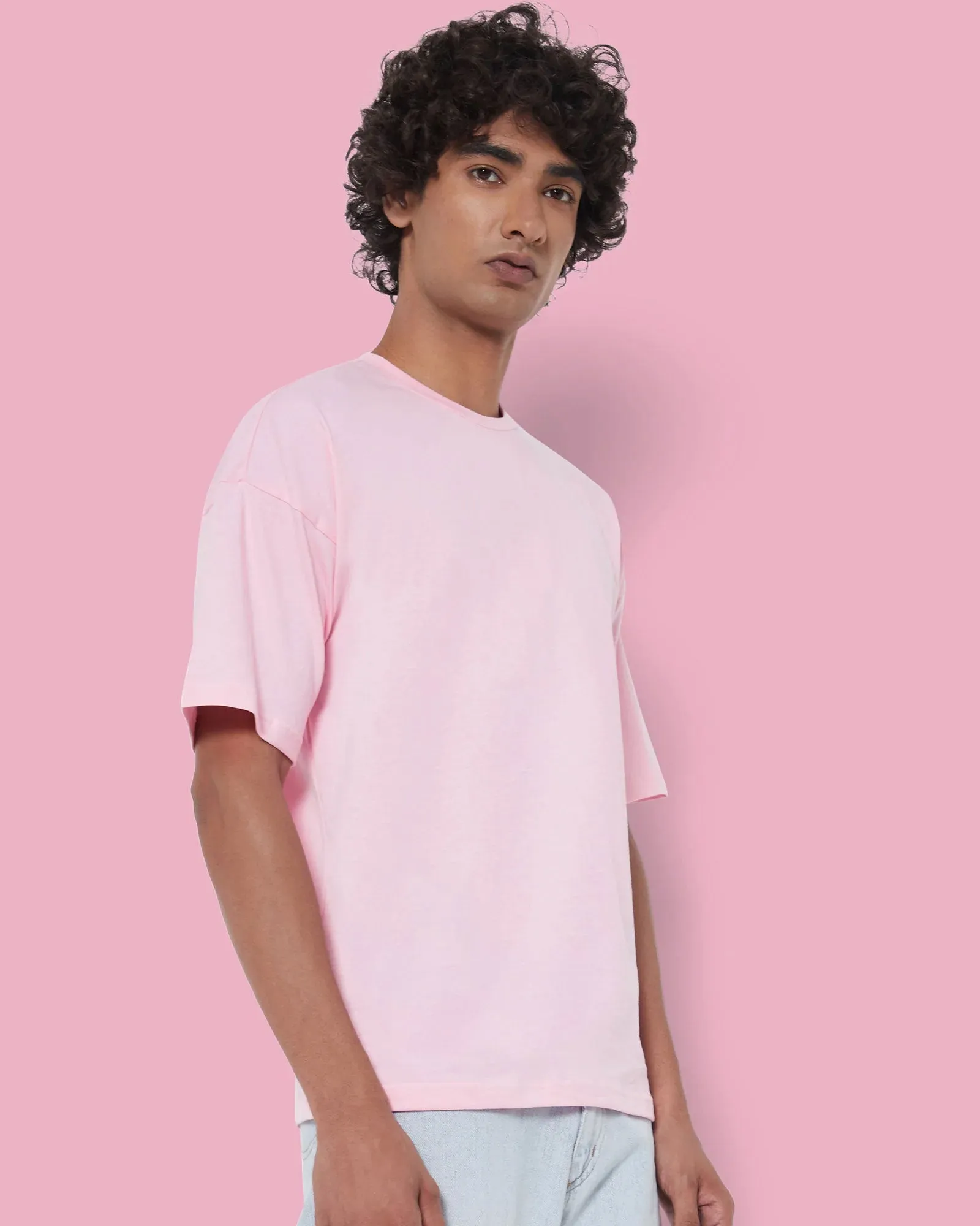 Drop Shoulder Crew Neck: Baby Pink