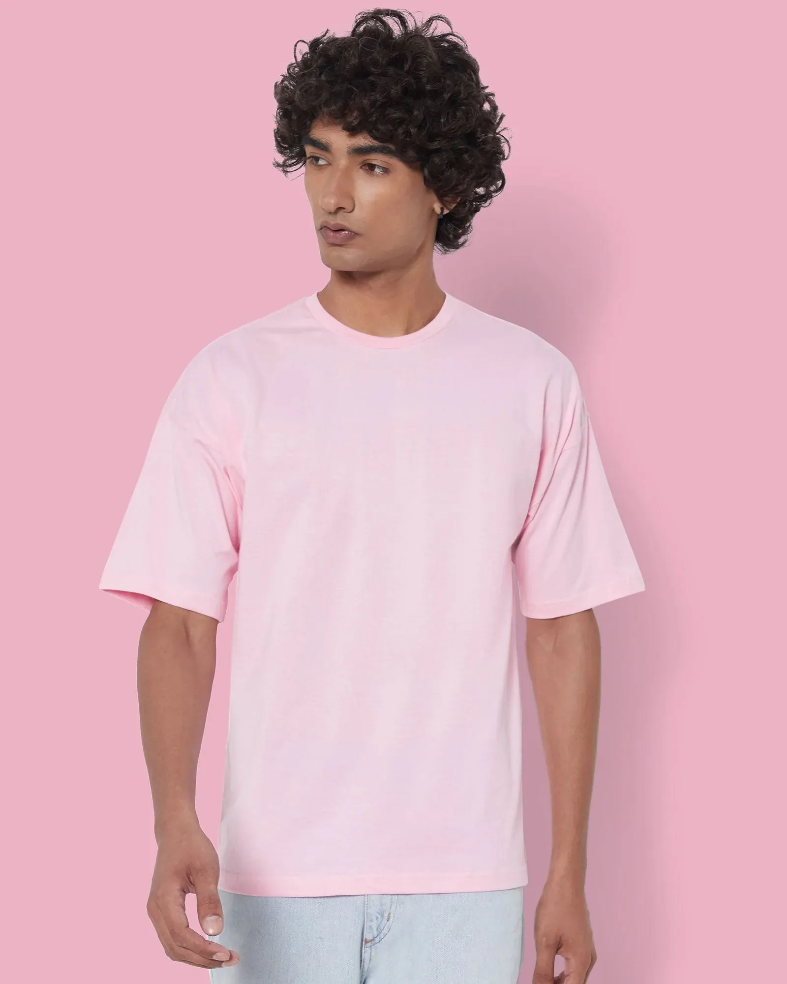 Drop Shoulder Crew Neck: Baby Pink
