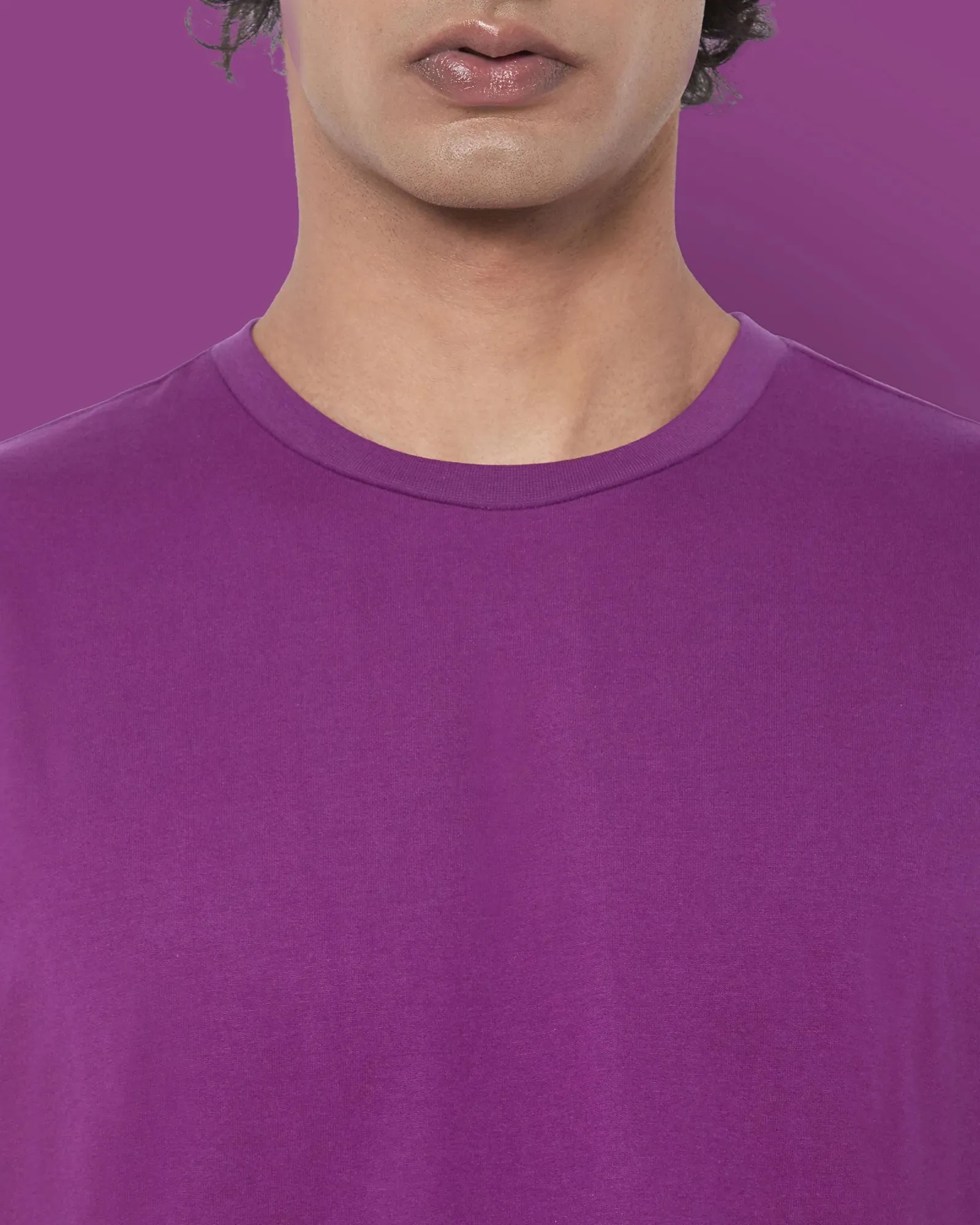Drop Shoulder Crew Neck: Eggplant Purple