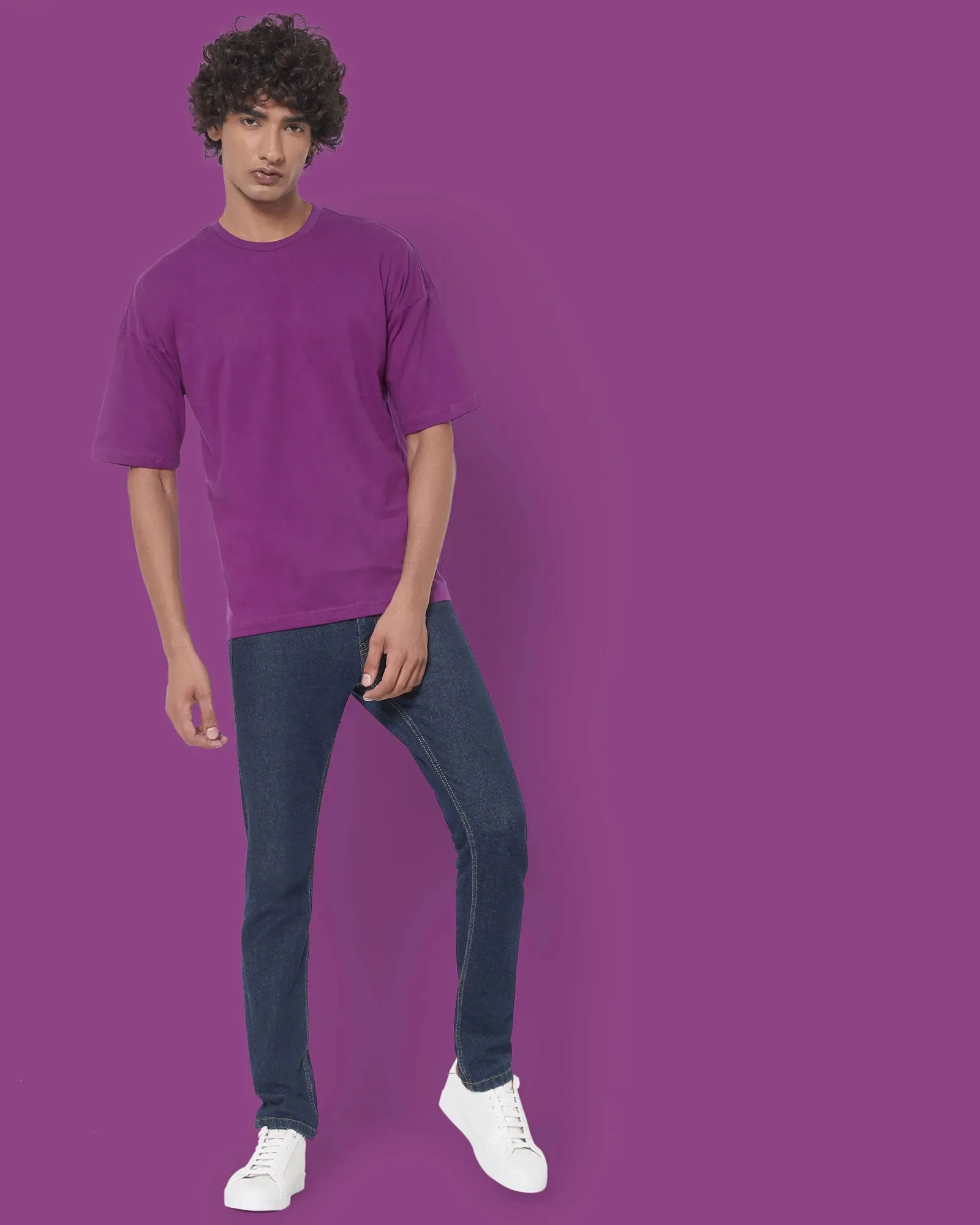 Drop Shoulder Crew Neck: Eggplant Purple