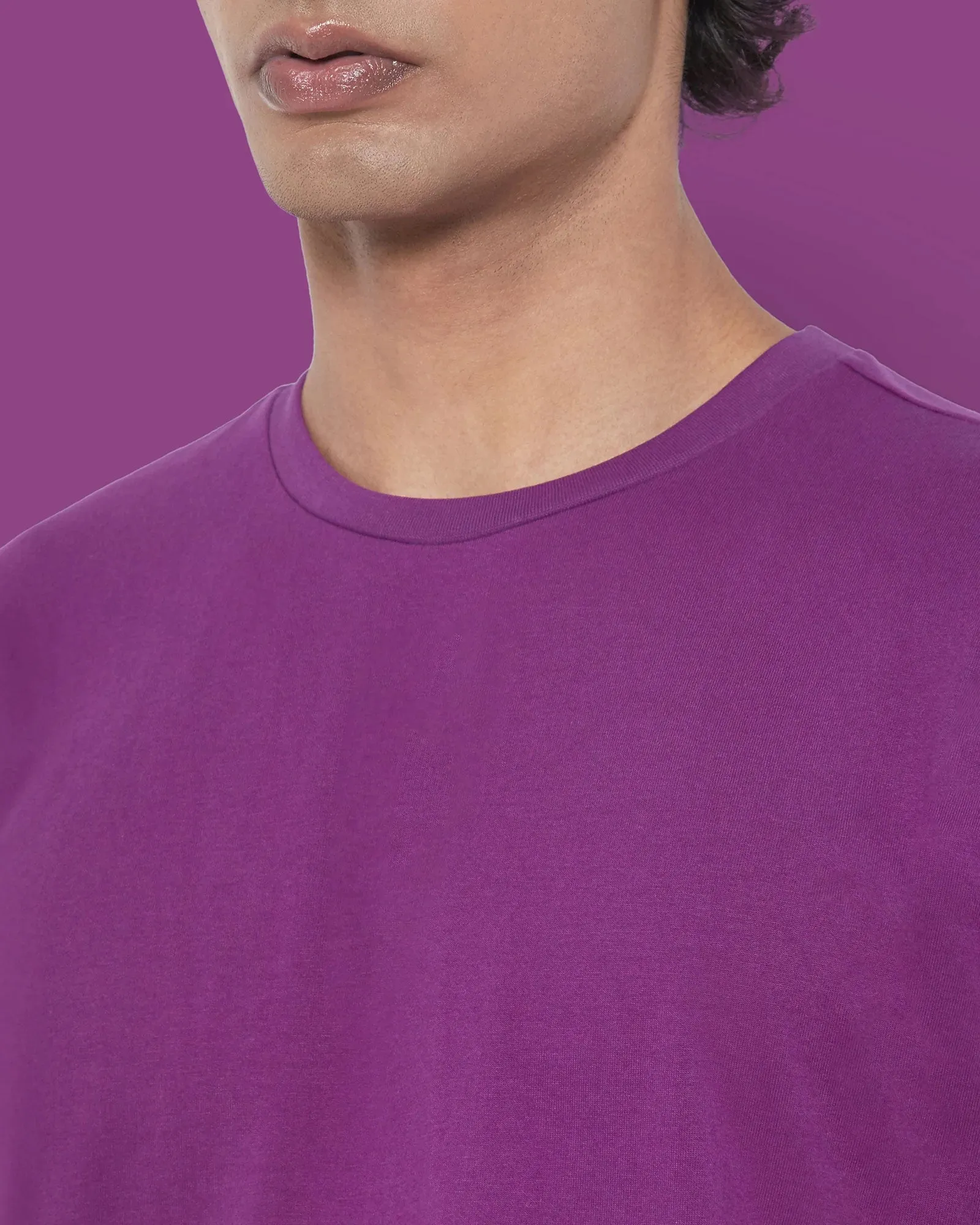 Drop Shoulder Crew Neck: Eggplant Purple