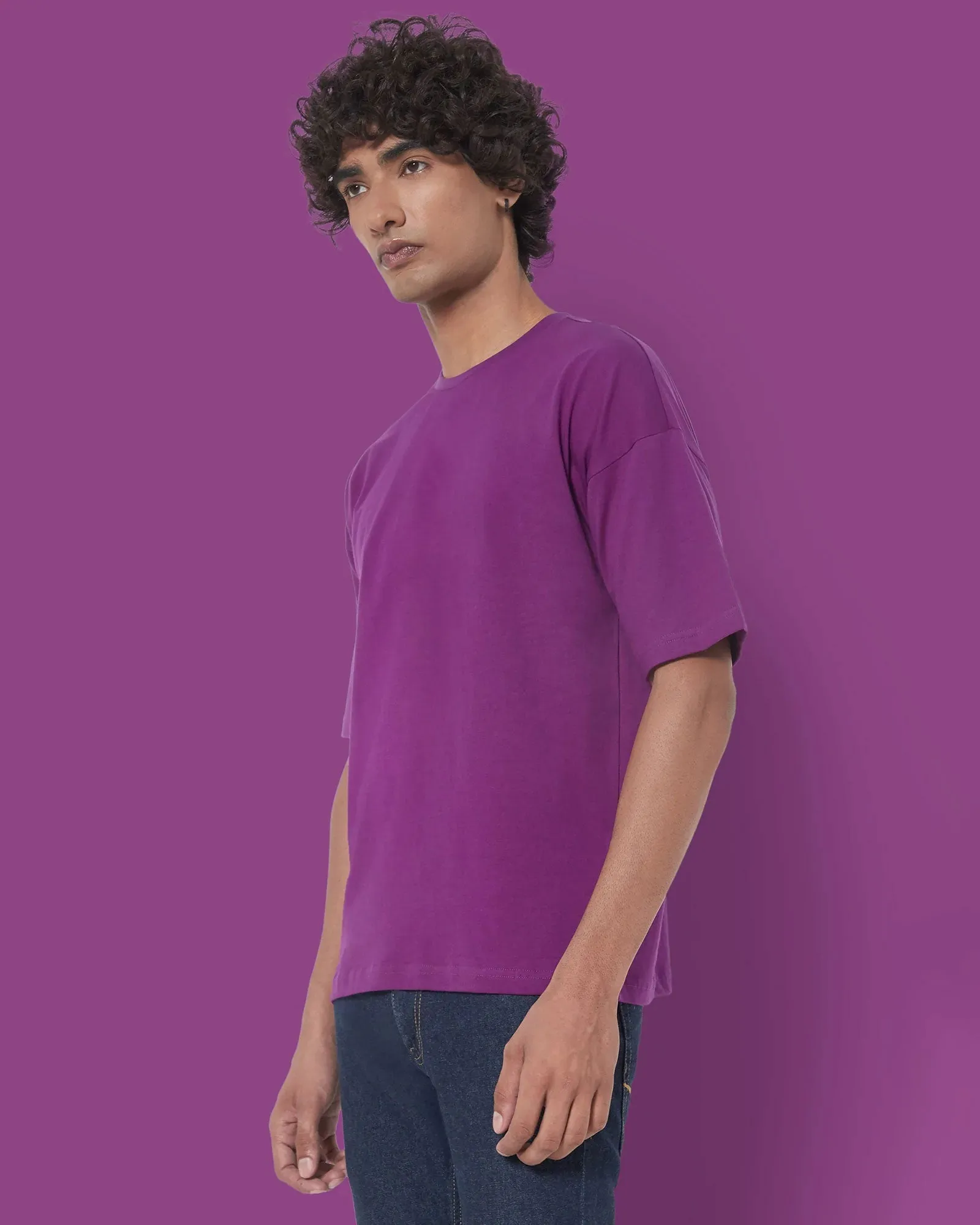 Drop Shoulder Crew Neck: Eggplant Purple