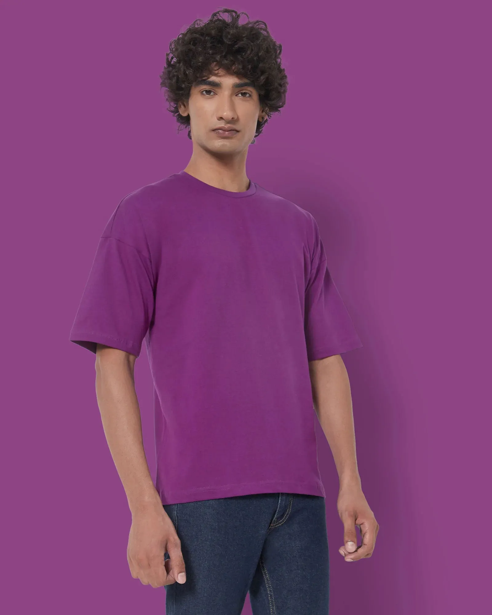 Drop Shoulder Crew Neck: Eggplant Purple