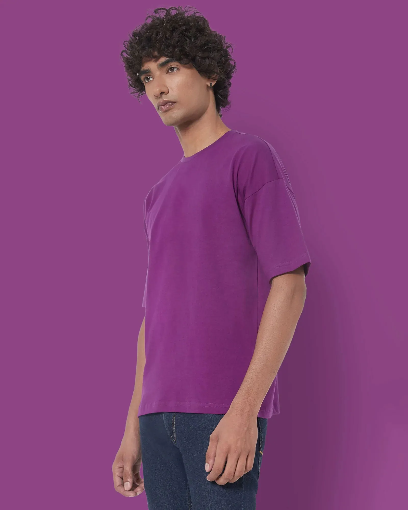 Drop Shoulder Crew Neck: Eggplant Purple