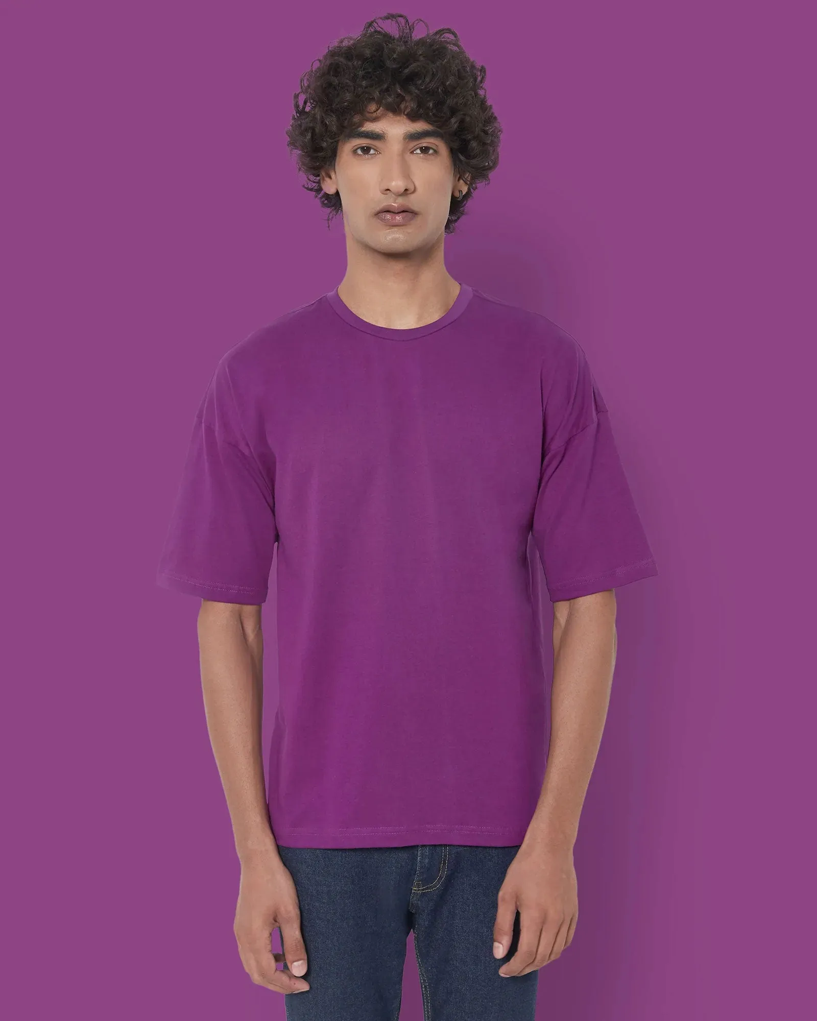 Drop Shoulder Crew Neck: Eggplant Purple