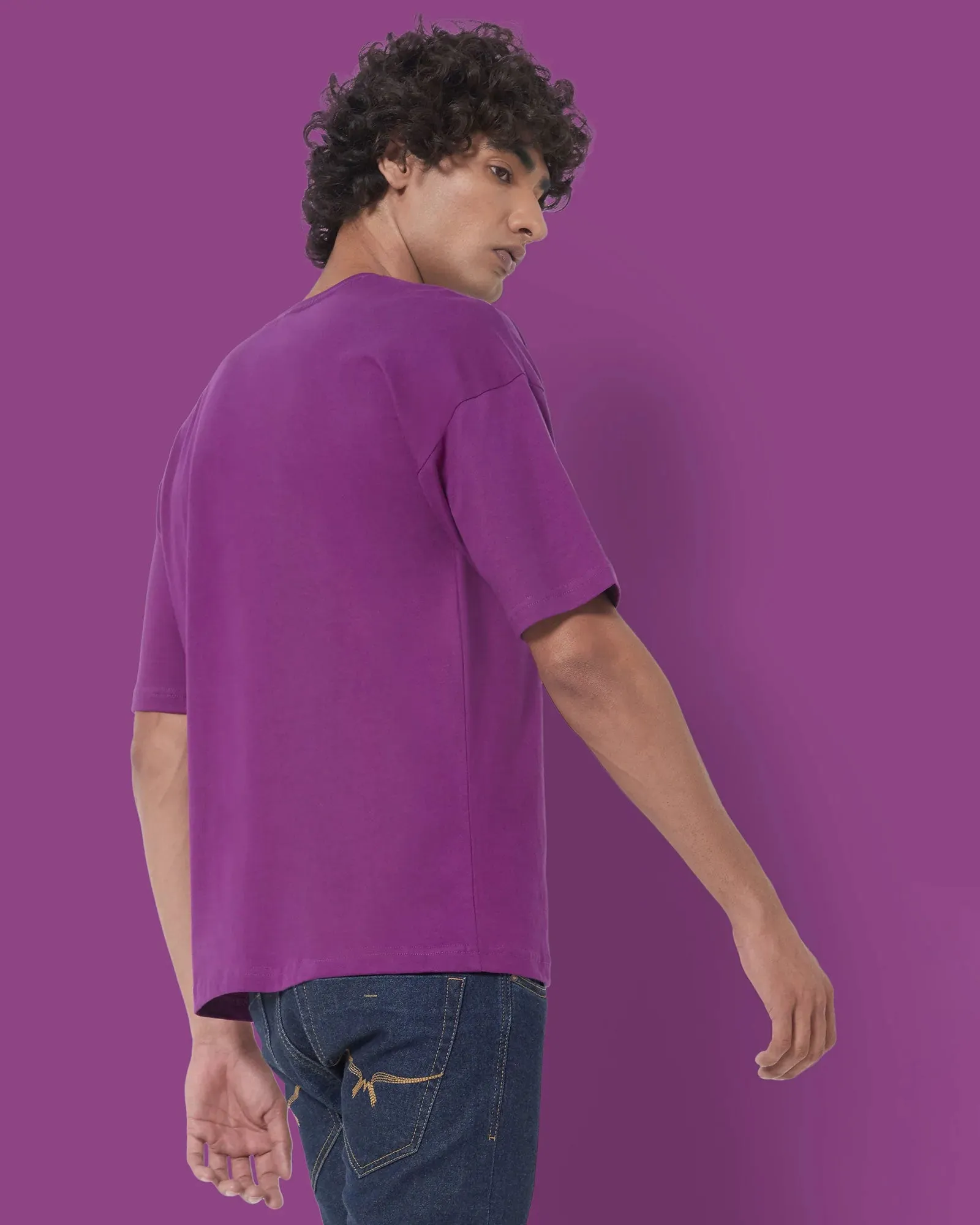 Drop Shoulder Crew Neck: Eggplant Purple