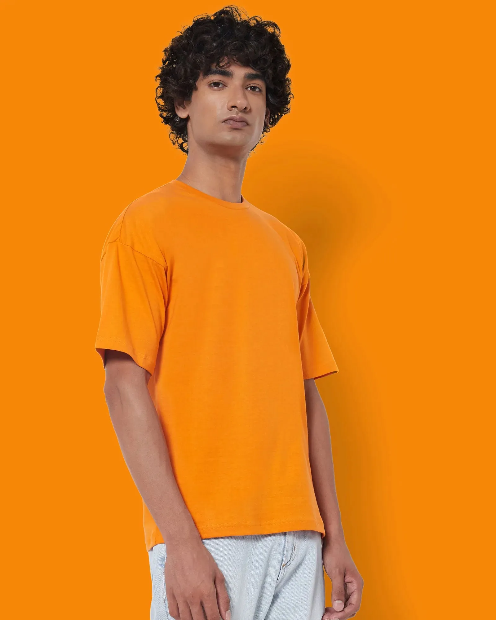 Drop Shoulder Crew Neck: Orange