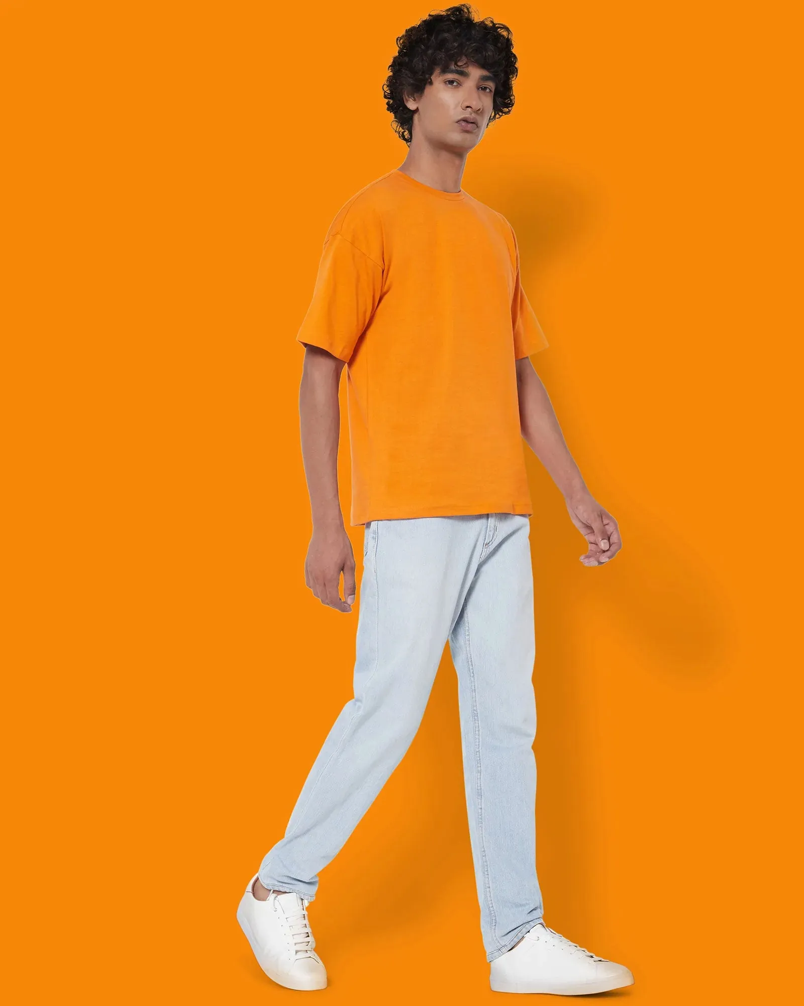 Drop Shoulder Crew Neck: Orange