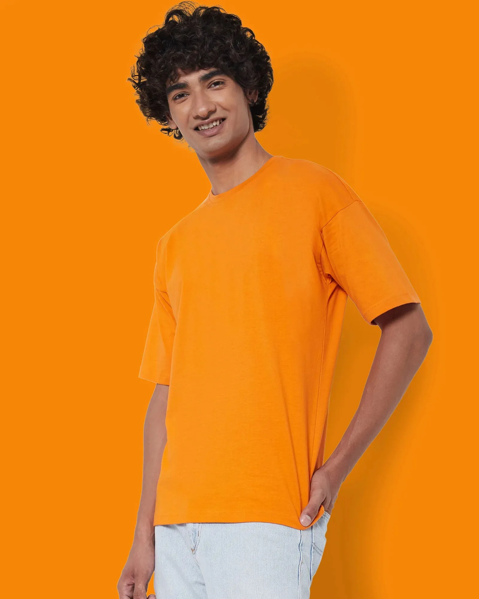 Drop Shoulder Crew Neck: Orange