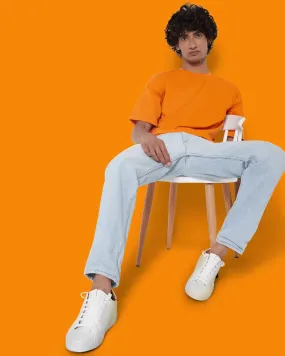 Drop Shoulder Crew Neck: Orange
