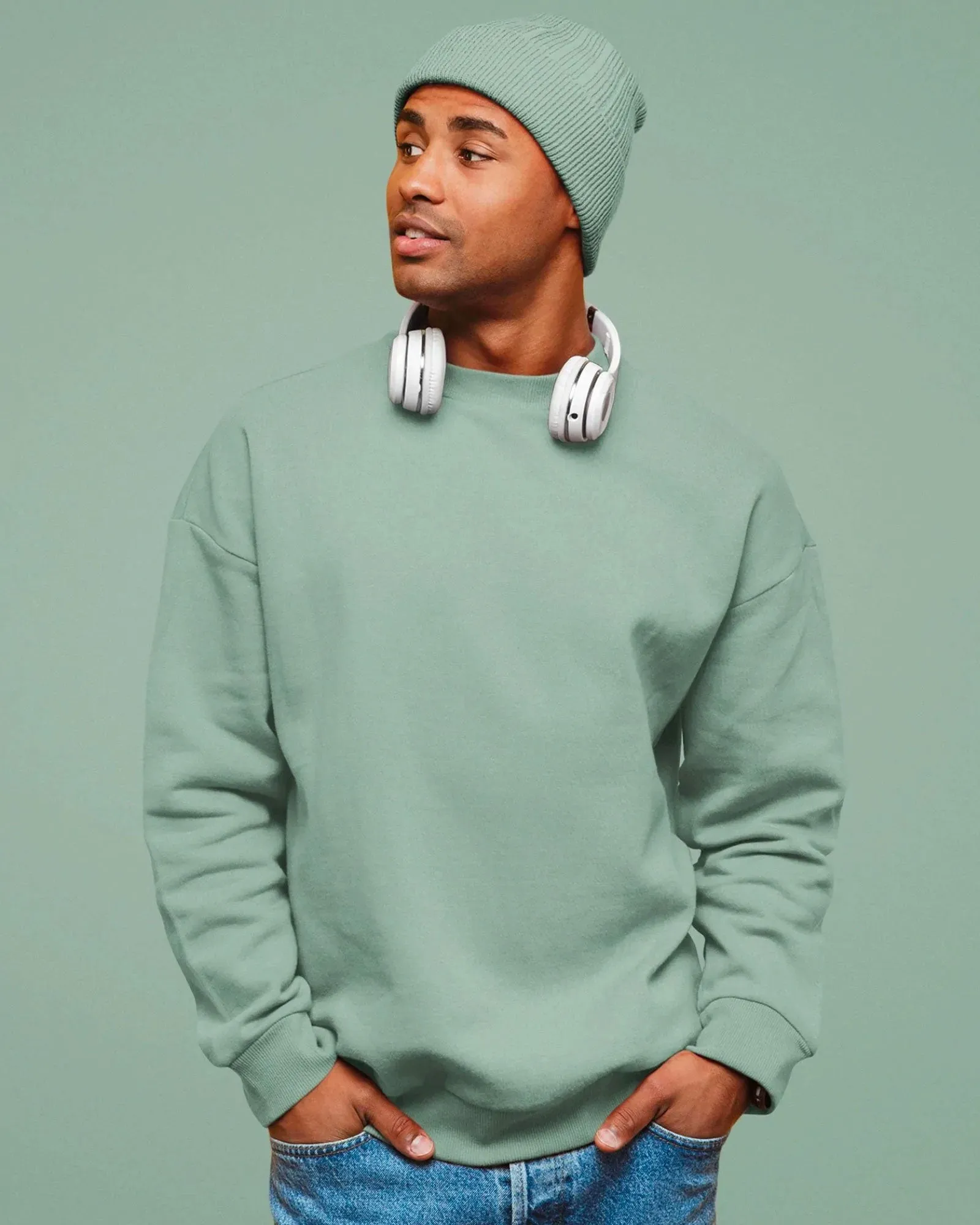 Drop Shoulder Sweatshirt: Tiffany Green