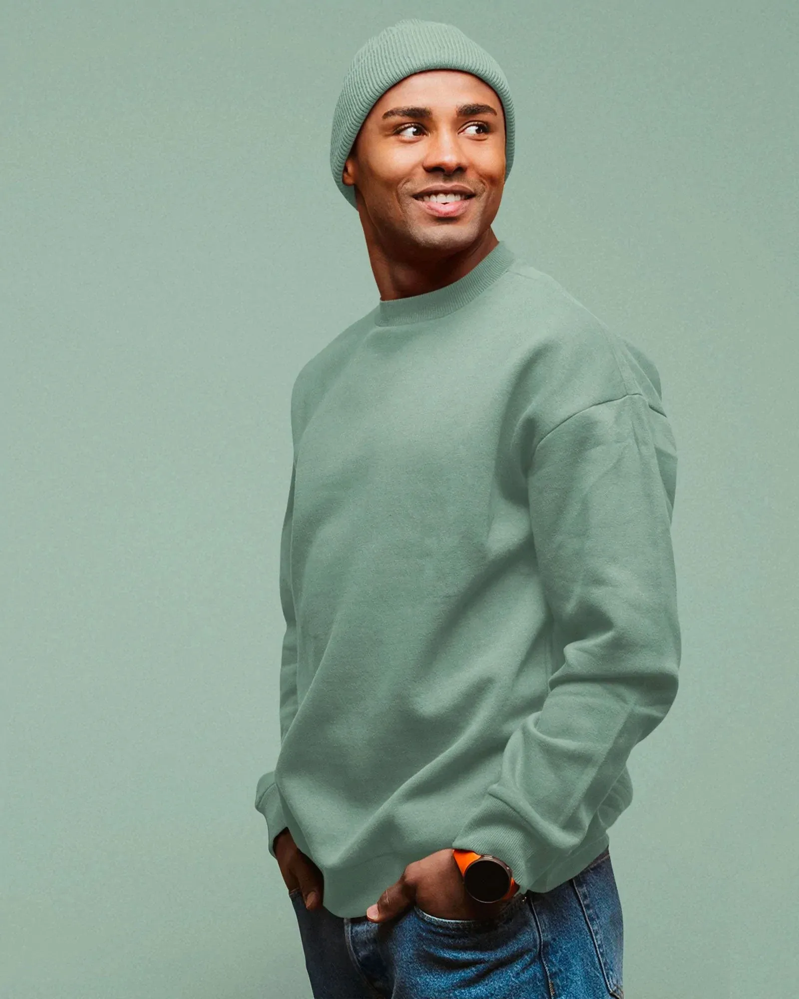 Drop Shoulder Sweatshirt: Tiffany Green