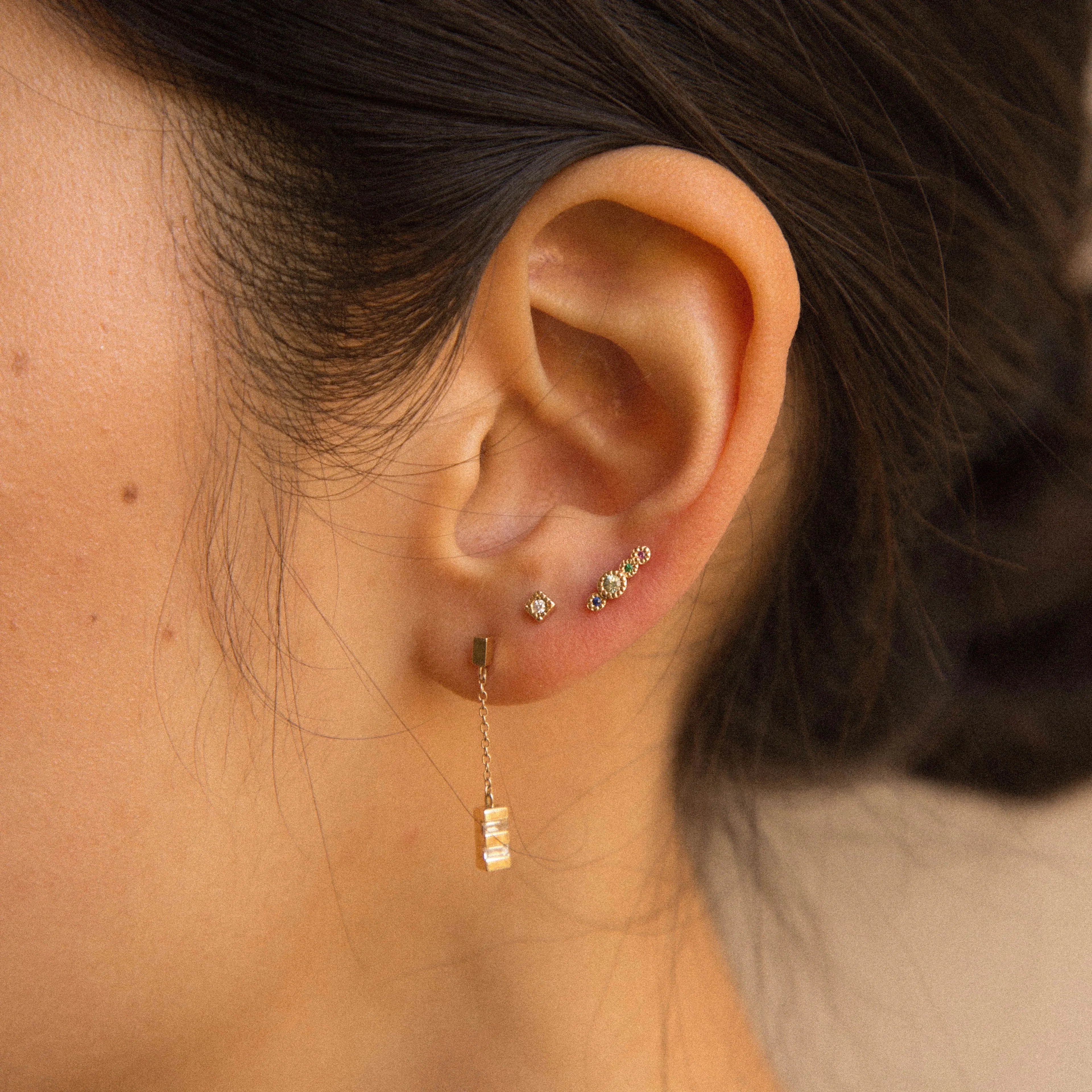 Single Green Sapphire Journey Stud Earring