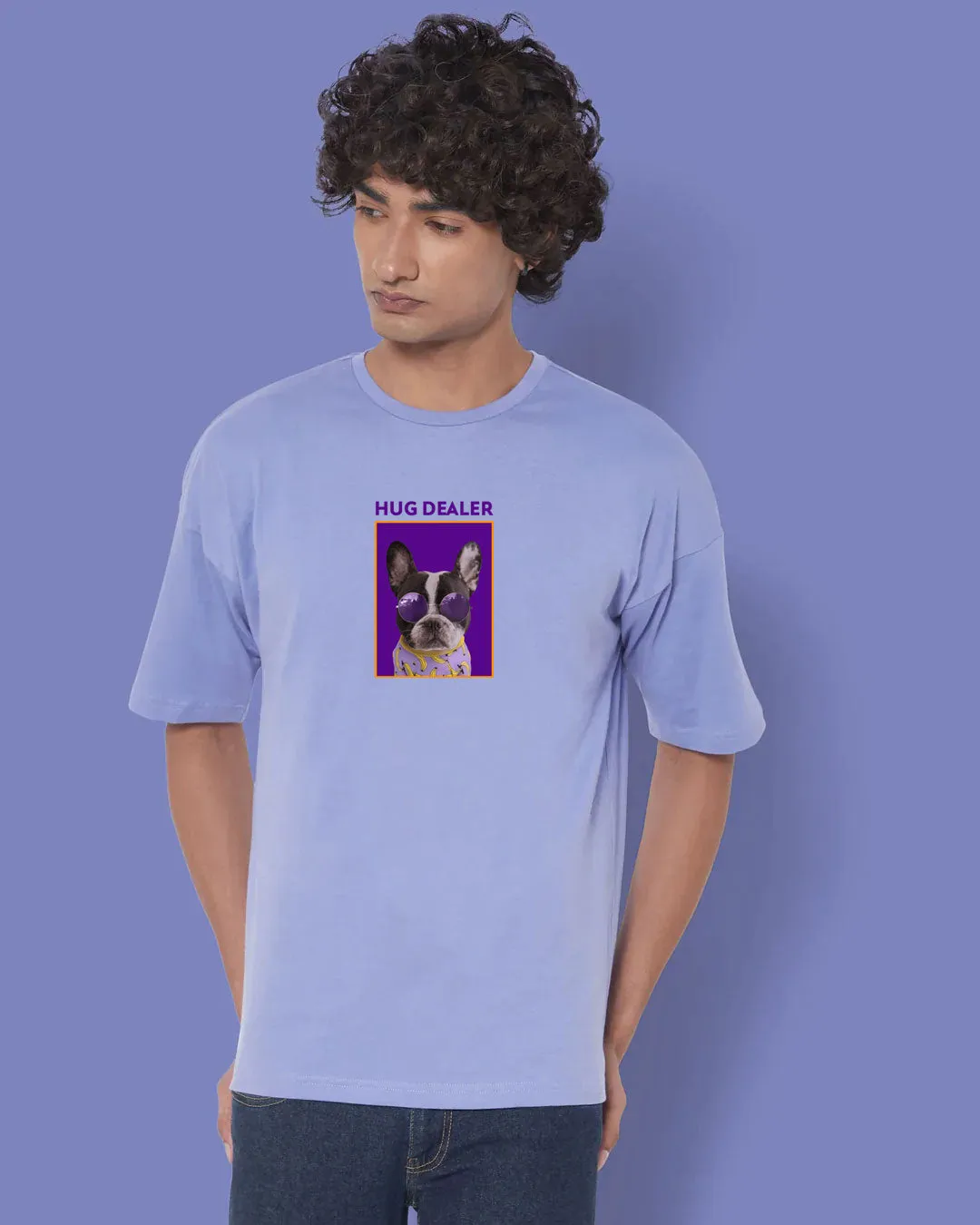Hug Dealer Drop Shoulder Crew Neck: Periwinkle