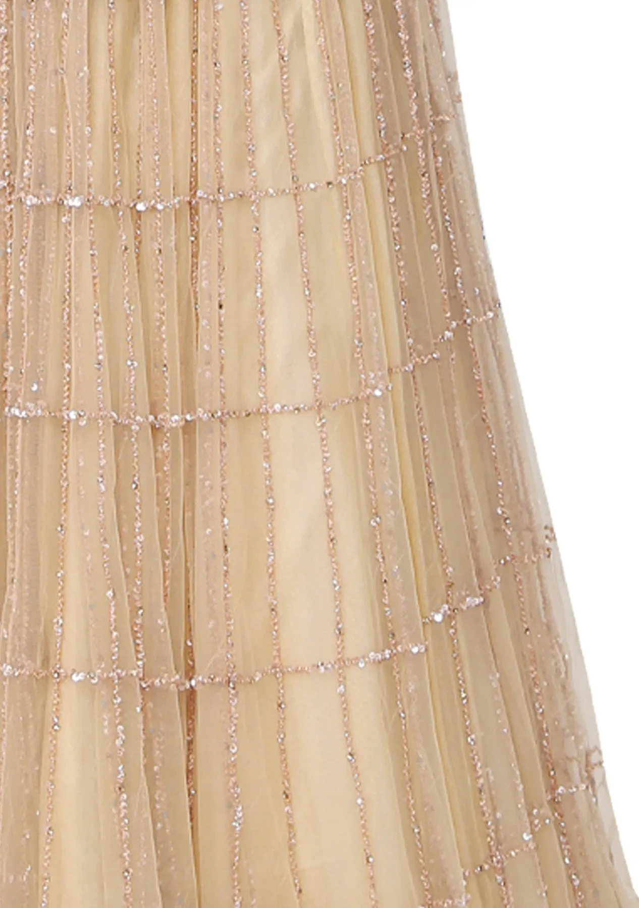 Nude symmetrical box embroidered gown.