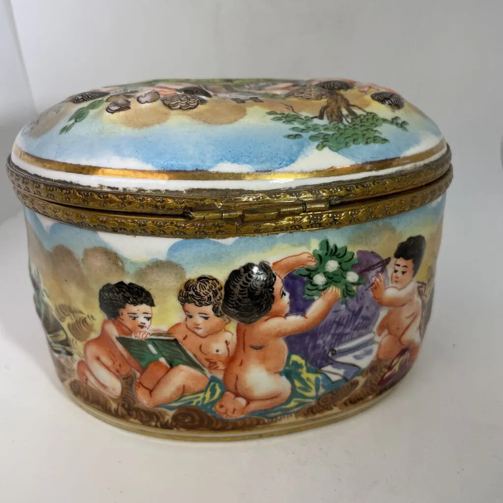 Oval Lidded Putti Box Capodimonte