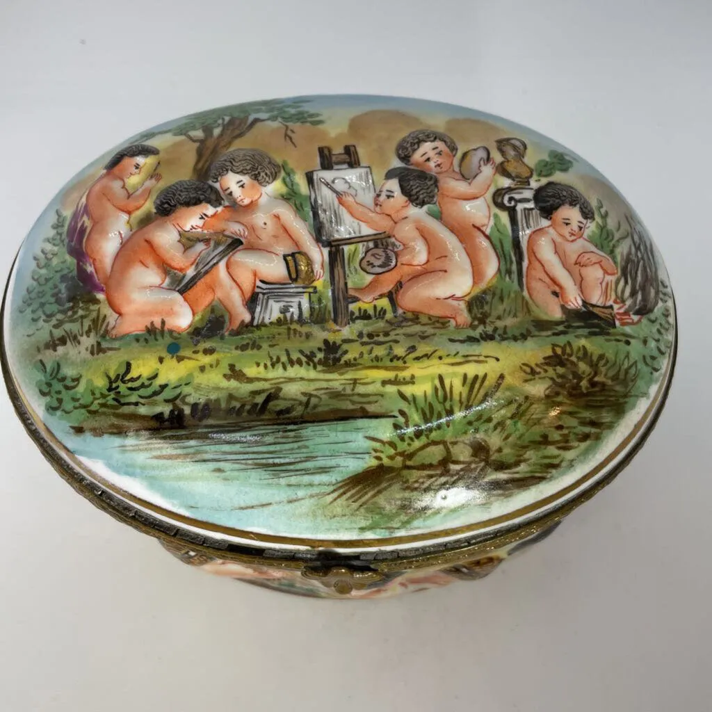 Oval Lidded Putti Box Capodimonte