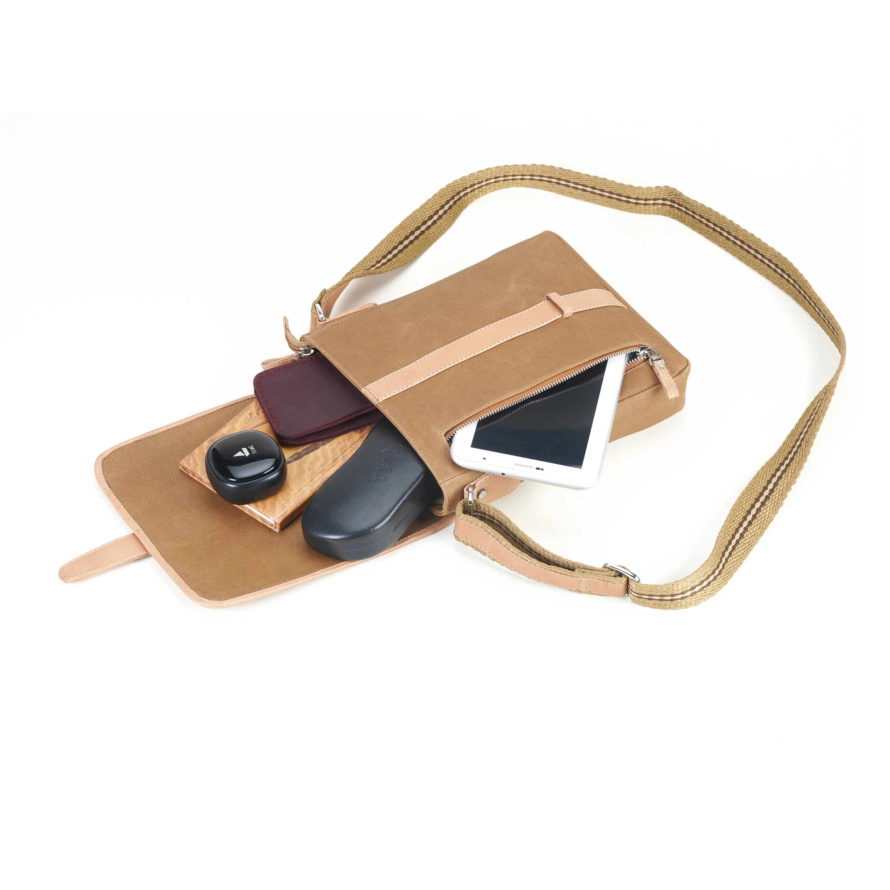 RL Meraki Waterproof Coated Canvas and Leather Sling Cross Body Bag