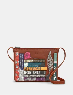 Shakespeare-Inspired Bookworm Brown Leather Crossbody Bag