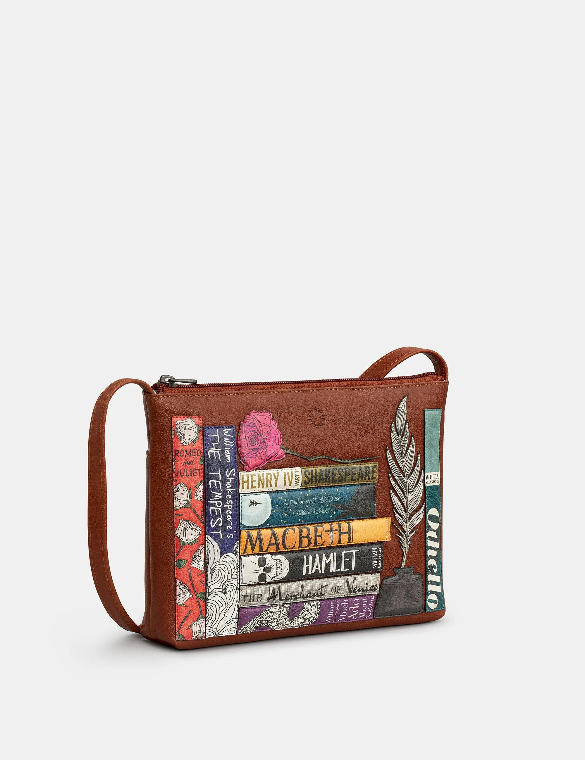 Shakespeare-Inspired Bookworm Brown Leather Crossbody Bag