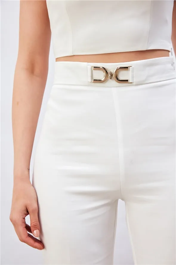 Shoulder Accessory Crop Top - White