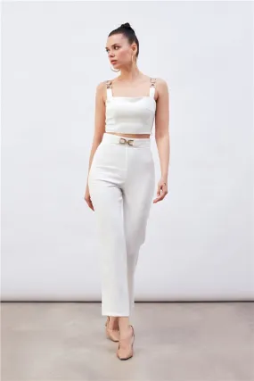 Shoulder Accessory Crop Top - White