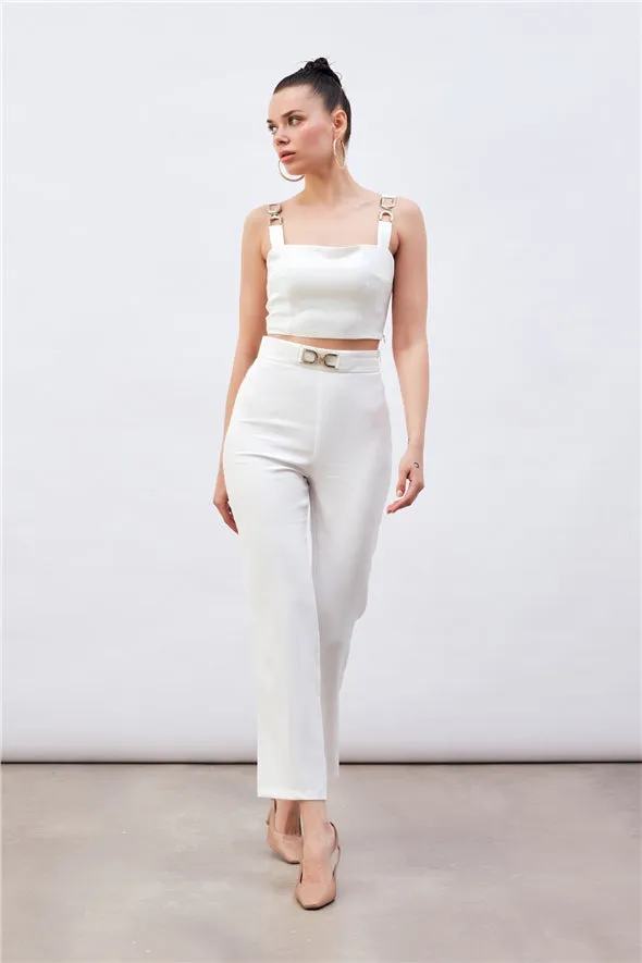 Shoulder Accessory Crop Top - White