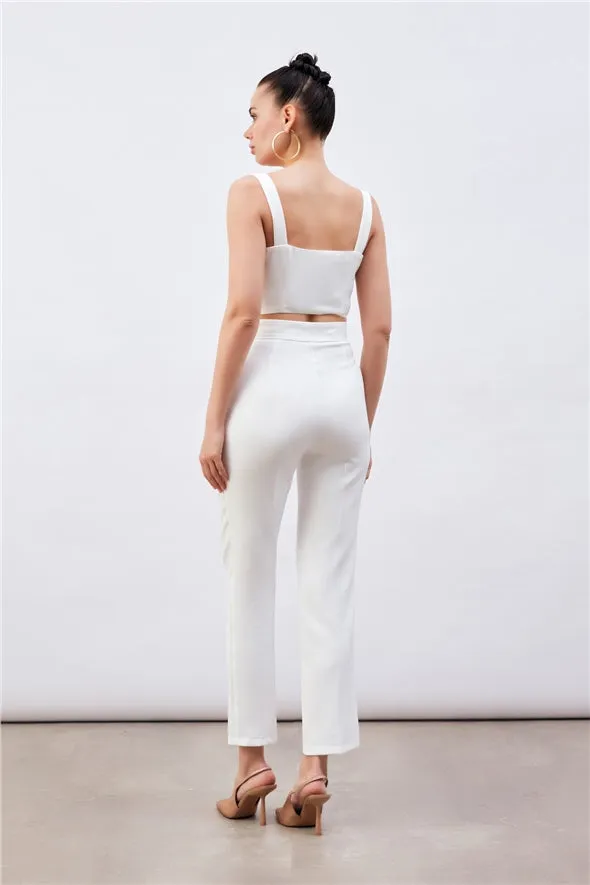 Shoulder Accessory Crop Top - White