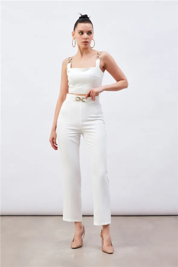 Shoulder Accessory Crop Top - White