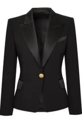 Elegant Single Gold-Button Blazer for Formal Wear