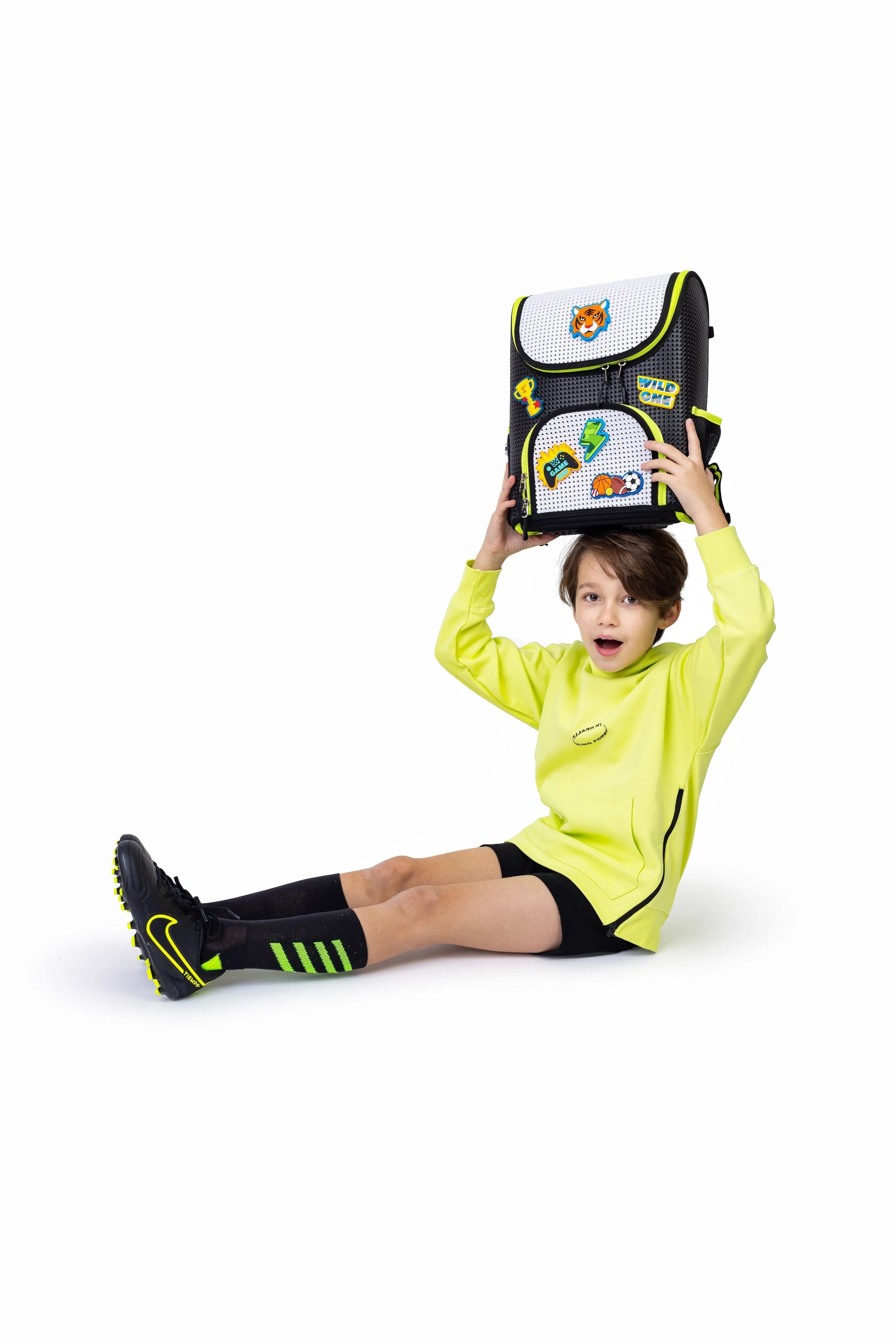 Student Backpack Neon Lime with Champ-red Set