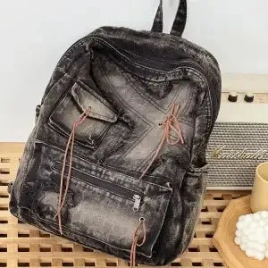 TAVIMART  -  Retro Splicing Cowboy Backpack American Versatile Large Capacity Student Bag New Harajuku Zipper Y2K Backpack