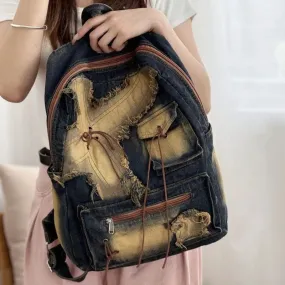 TAVIMART  -  Retro Splicing Cowboy Backpack American Versatile Large Capacity Student Bag New Harajuku Zipper Y2K Backpack