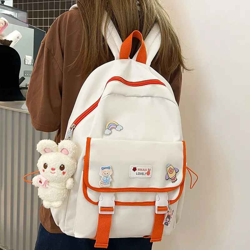 Wenkouban Trendy Girl Cute Pink Travel Book Backpack Women Nylon School Bag Lady Kawaii College Backpack Fashion Female Laptop Student Bag
