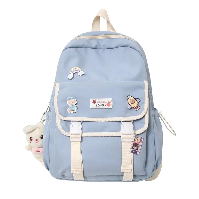 Wenkouban Trendy Girl Cute Pink Travel Book Backpack Women Nylon School Bag Lady Kawaii College Backpack Fashion Female Laptop Student Bag