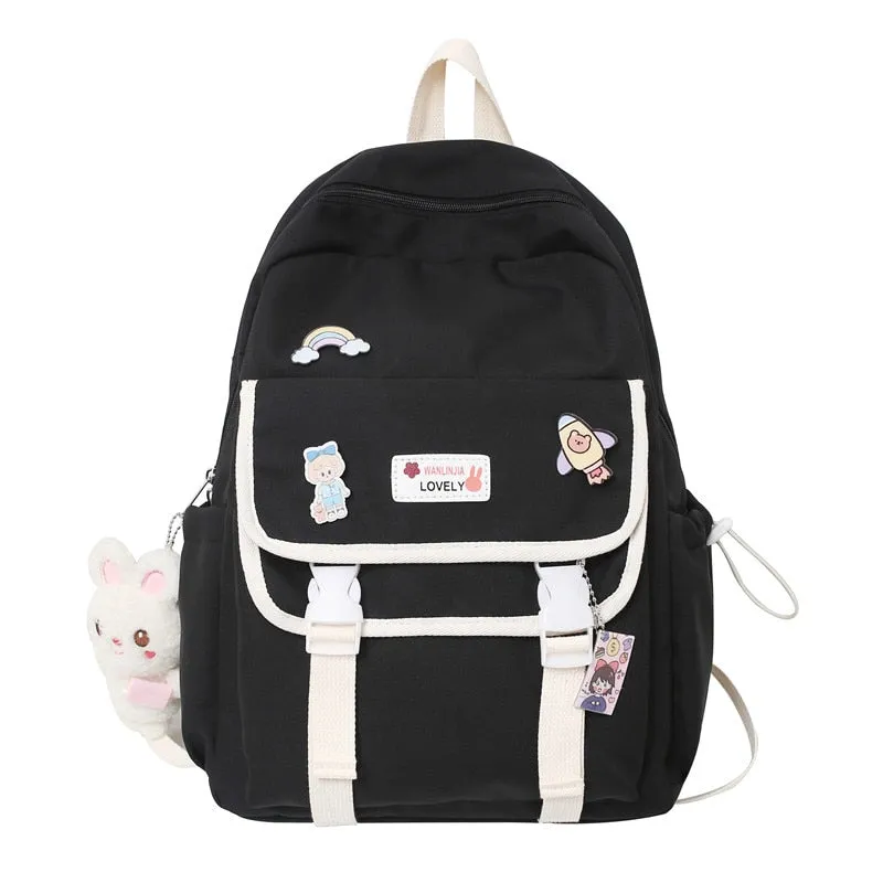 Wenkouban Trendy Girl Cute Pink Travel Book Backpack Women Nylon School Bag Lady Kawaii College Backpack Fashion Female Laptop Student Bag